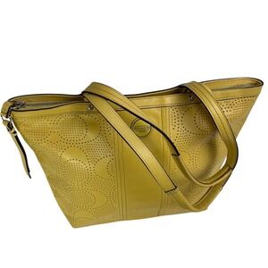 Coach F21941 Yellow Perforated Leather Zip Top Tote Shoulder Bag